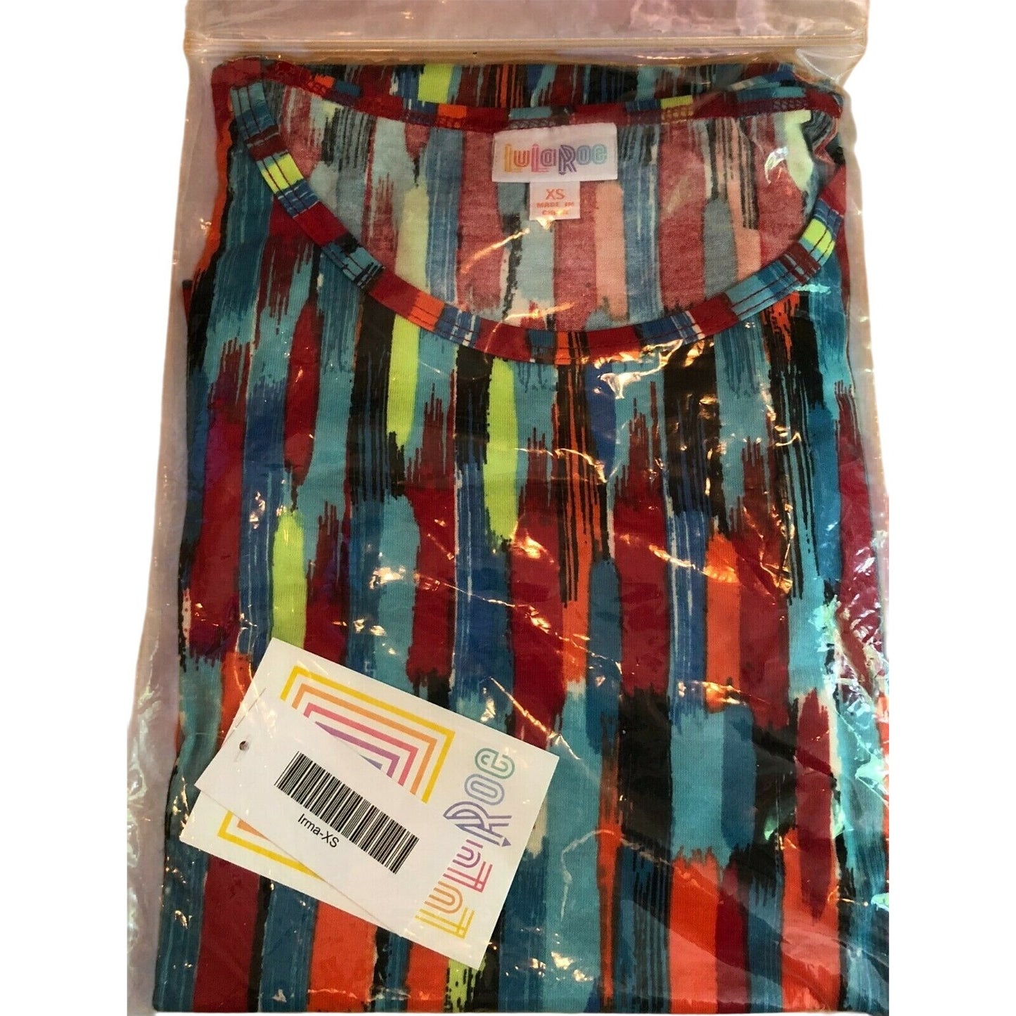 LuLaRoe Irma XS Multicolor Abstract Tunic Top Stretchy Soft Knit High-Low Hem