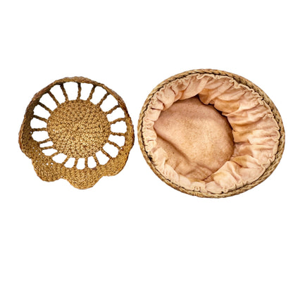 Braided Sailor Lidded Basket 19th Century Handcrafted Natural Materials 4x3 inch