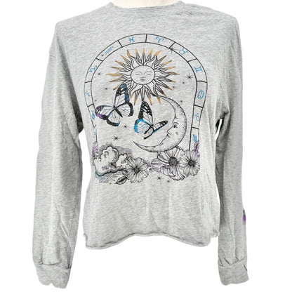 Miken Flow Long Sleeve Tee Shirt Womens M Sun and Moon Zodiac Graphic Design