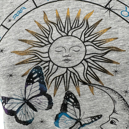 Miken Flow Long Sleeve Tee Shirt Womens M Sun and Moon Zodiac Graphic Design