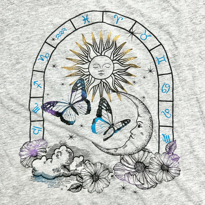 Miken Flow Long Sleeve Tee Shirt Womens M Sun and Moon Zodiac Graphic Design