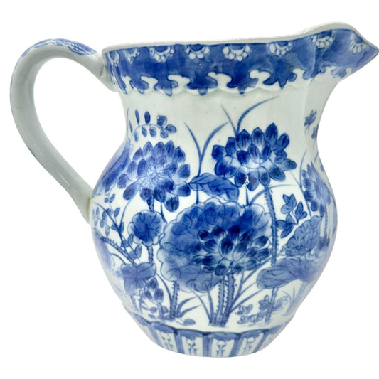 Antique Chinese Pitcher Blue and White Porcelain With Floral Pattern 8 inch Tall