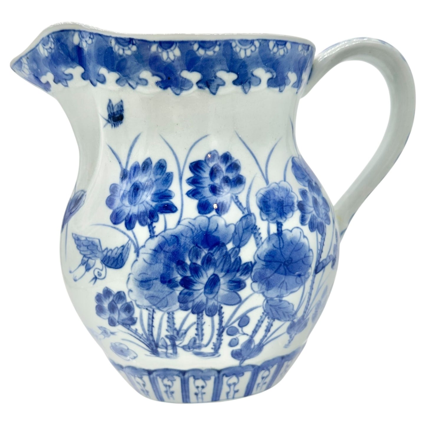 Antique Chinese Pitcher Blue and White Porcelain With Floral Pattern 8 inch Tall