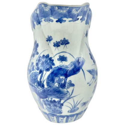 Antique Chinese Pitcher Blue and White Porcelain With Floral Pattern 8 inch Tall