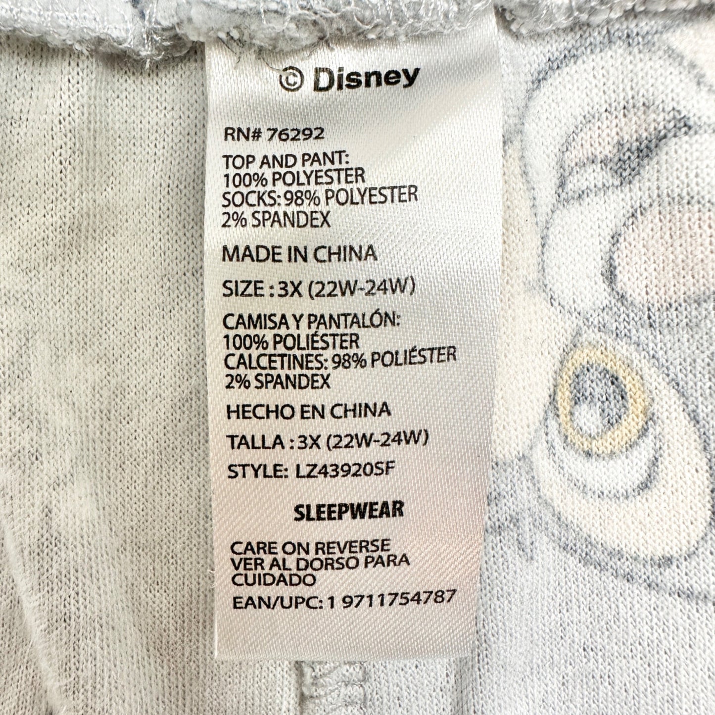 Disney Thumper Fleece Sleepwear Pants 3X Gray Snowflake Print Elastic Waist