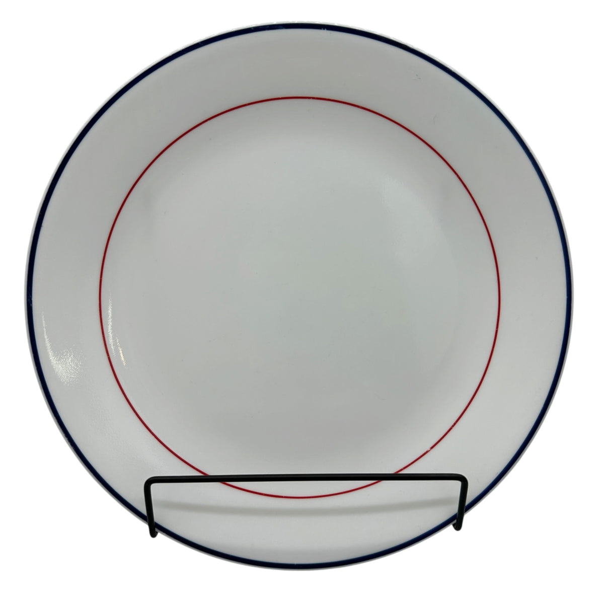 White Ceramic Plate With Red & Blue Accent Rings 10 Inch Dia Vtg Inspired Simple