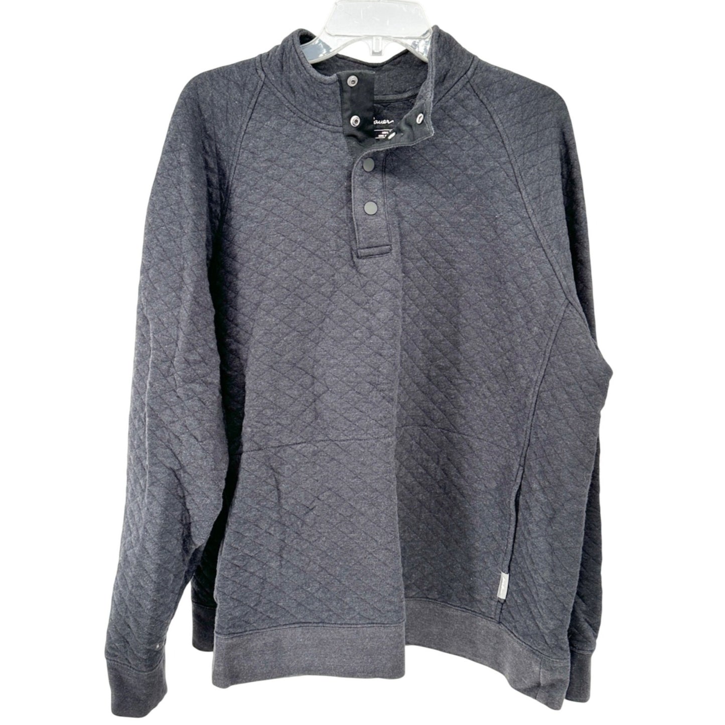 Eddie Bauer Mens XL Gray Quilted Pullover Sweatshirt With Snap Collar