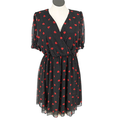 Inspired Hearts Dress 3X Black White Polka Dots Red Hearts Print SS Flowy Waist