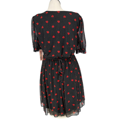 Inspired Hearts Dress 3X Black White Polka Dots Red Hearts Print SS Flowy Waist