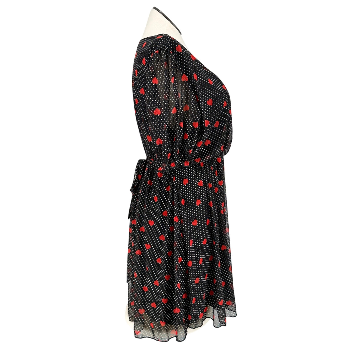 Inspired Hearts Dress 3X Black White Polka Dots Red Hearts Print SS Flowy Waist