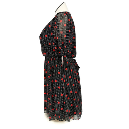 Inspired Hearts Dress 3X Black White Polka Dots Red Hearts Print SS Flowy Waist