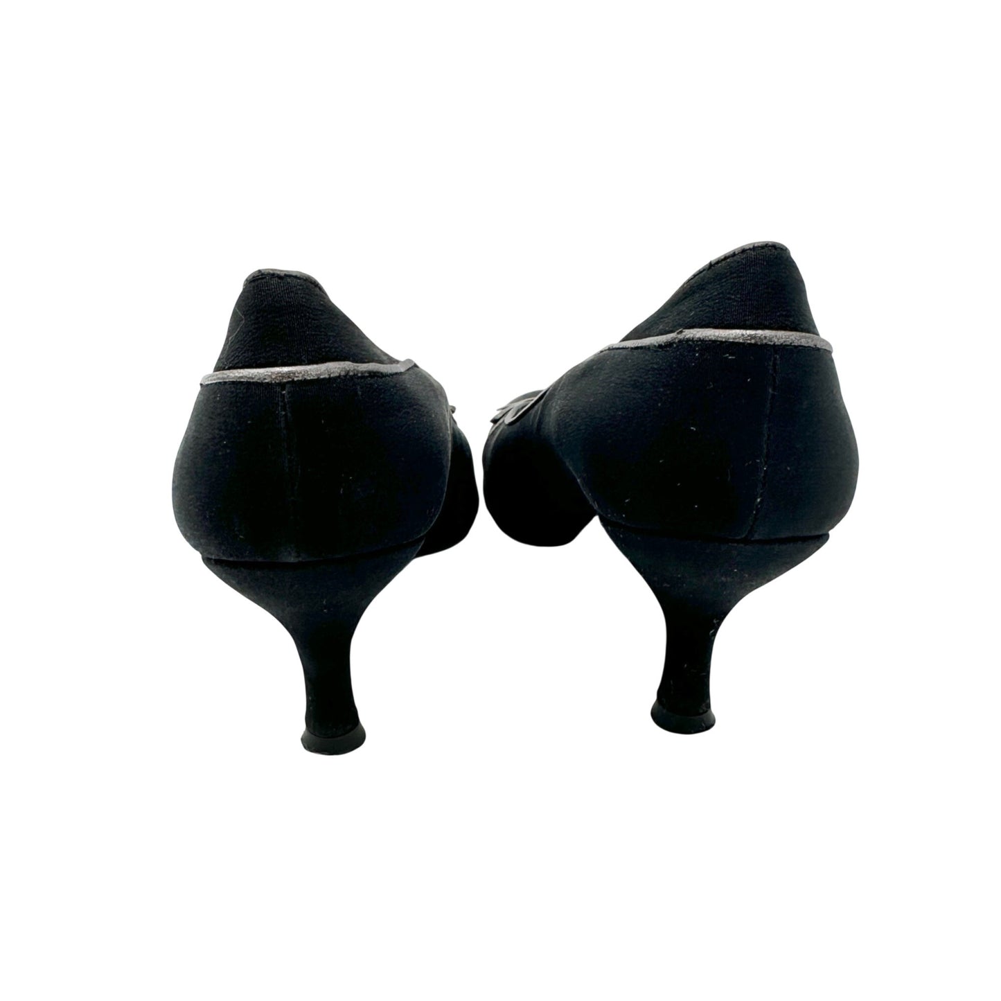 Stuart Weitzman Black Satin Kitten Heel Pumps Womens Size 8.5 N With Bow Accent