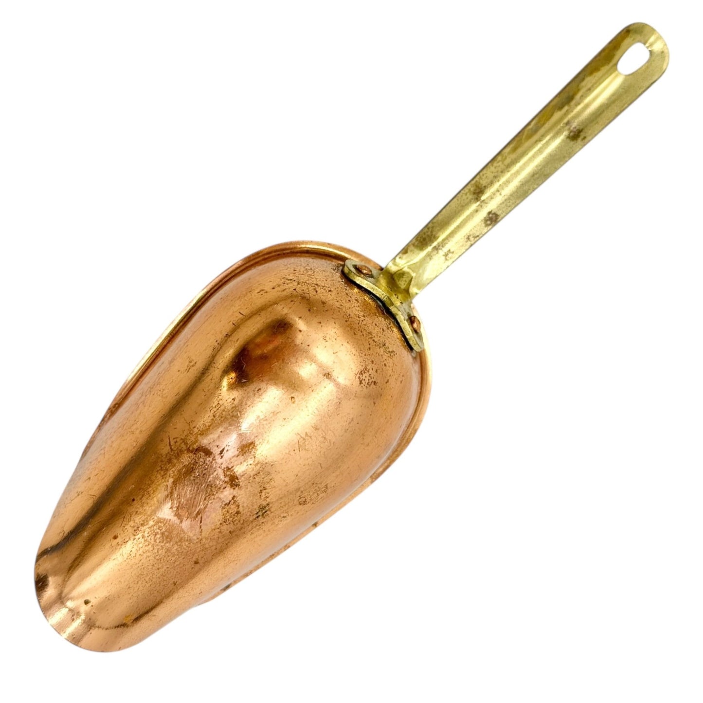 Vintage Copper and Brass 3oz Scoop With Long Handle Rustic Kitchen Collectible