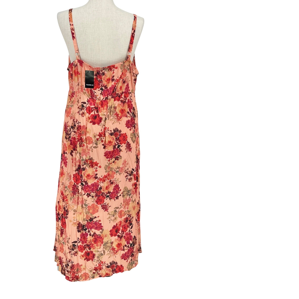 Torrid Tea Length Floral Cami Dress 2X Stretch Challis Fabric Lace Trim Pink Red