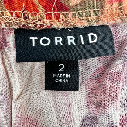 Torrid Tea Length Floral Cami Dress 2X Stretch Challis Fabric Lace Trim Pink Red