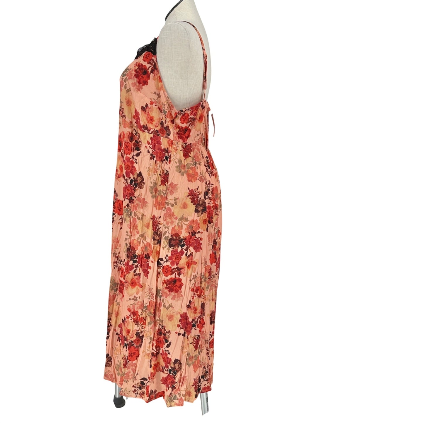 Torrid Tea Length Floral Cami Dress 2X Stretch Challis Fabric Lace Trim Pink Red