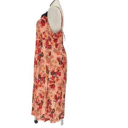Torrid Tea Length Floral Cami Dress 2X Stretch Challis Fabric Lace Trim Pink Red
