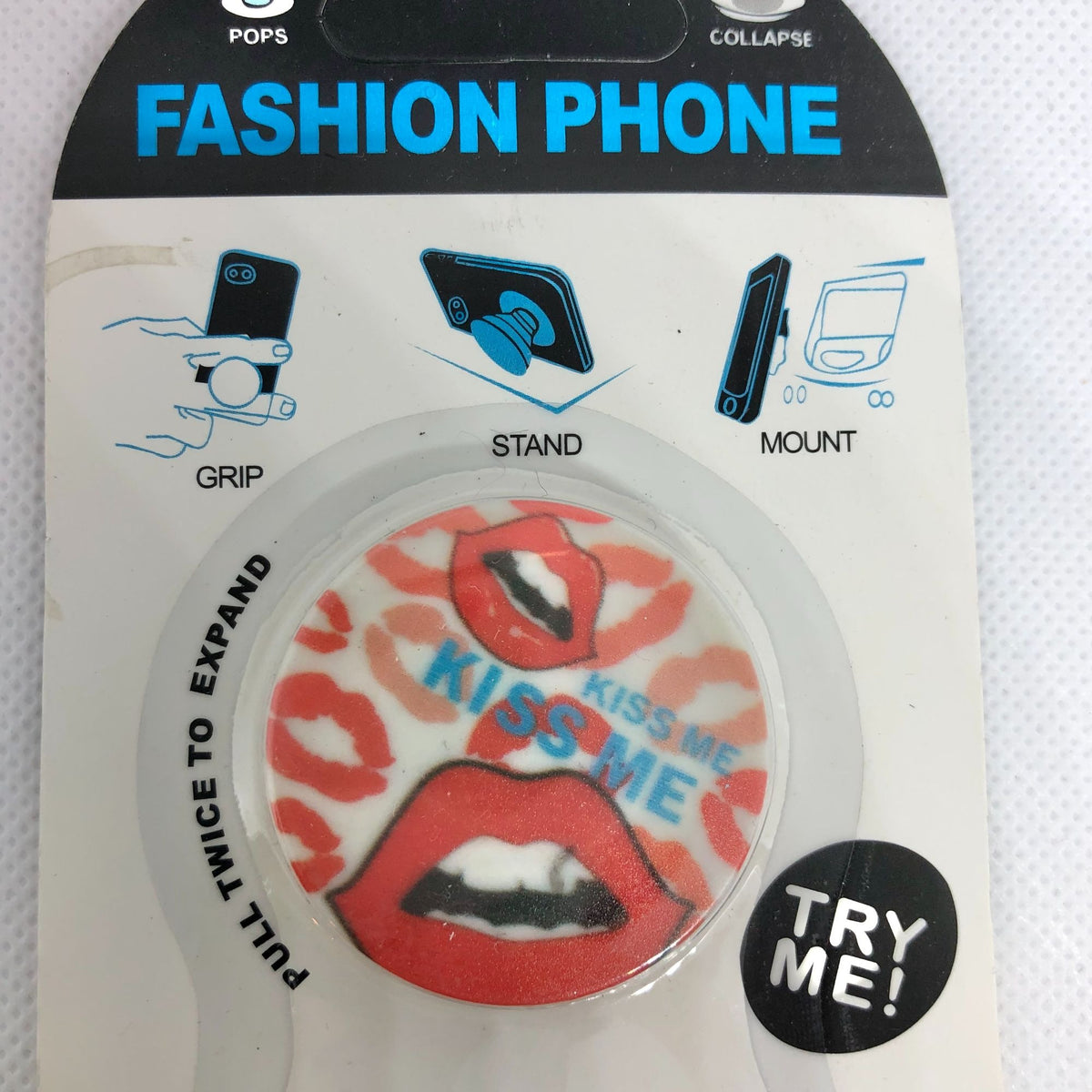 Fashion Phone Grip Stand and Car Mount Set Kiss Me Red Lips