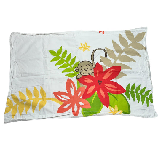 Standard Pillow Sham With Jungle Monkey and Floral Print 100% Cotton