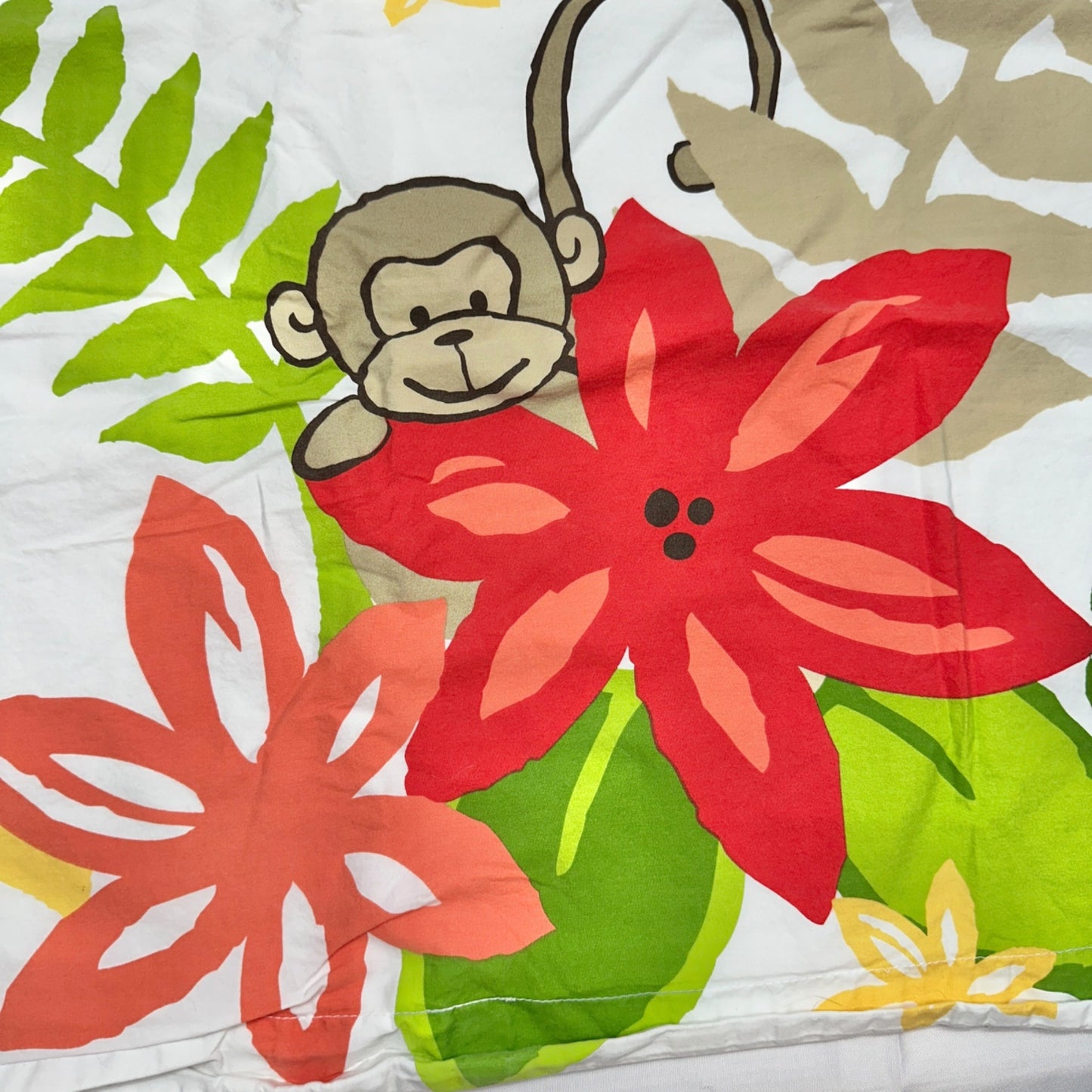 Standard Pillow Sham With Jungle Monkey and Floral Print 100% Cotton