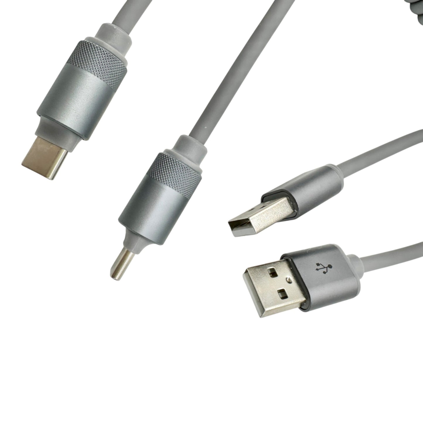Lisen L114 USA-A - USB-C Coiled Charging Cable For Vehicle Connector Grey 2 pack