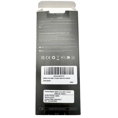 Lisen L114 USA-A - USB-C Coiled Charging Cable For Vehicle Connector Grey 2 pack