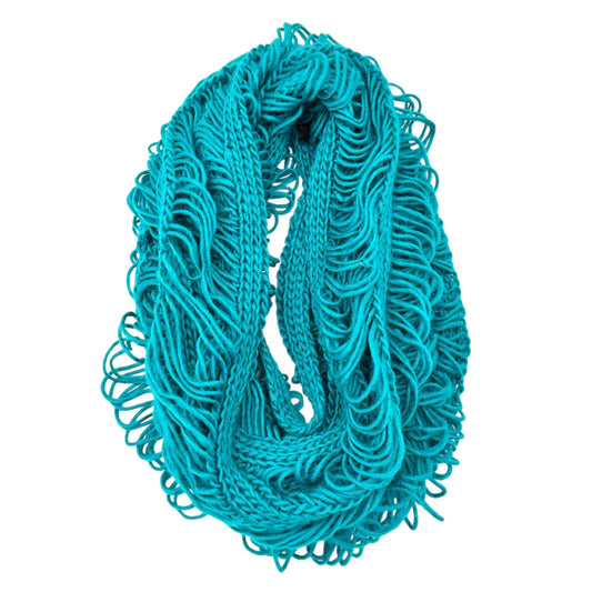 Mark Open Knit Infinity Scarf Aquamarine Acrylic Lightweight Fringe Loop 68"x16"