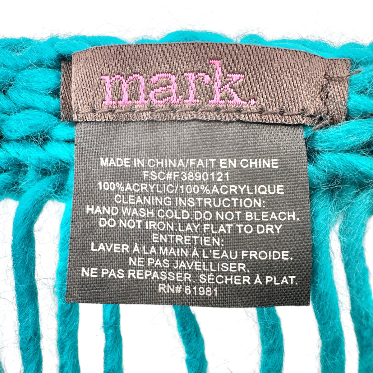 Mark Open Knit Infinity Scarf Aquamarine Acrylic Lightweight Fringe Loop 68"x16"