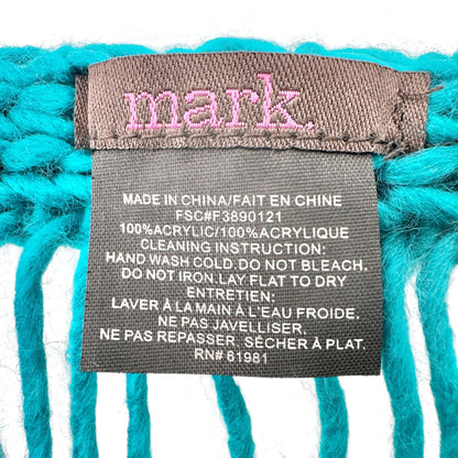 Mark Open Knit Infinity Scarf Aquamarine Acrylic Lightweight Fringe Loop 68"x16"