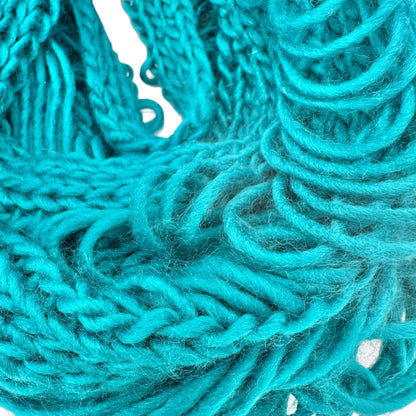 Mark Open Knit Infinity Scarf Aquamarine Acrylic Lightweight Fringe Loop 68"x16"