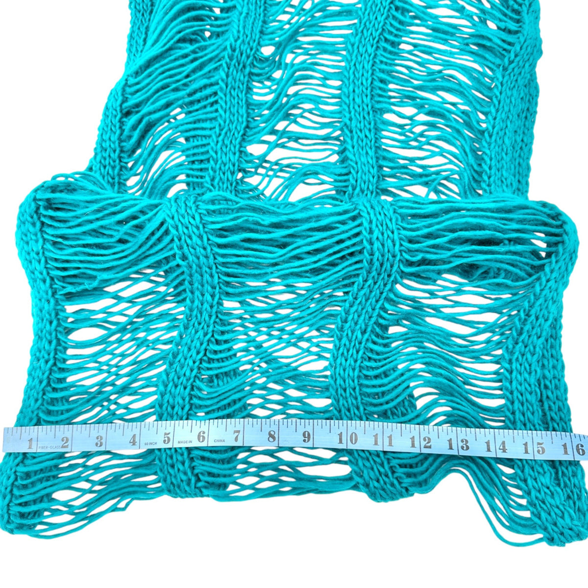 Mark Open Knit Infinity Scarf Aquamarine Acrylic Lightweight Fringe Loop 68"x16"