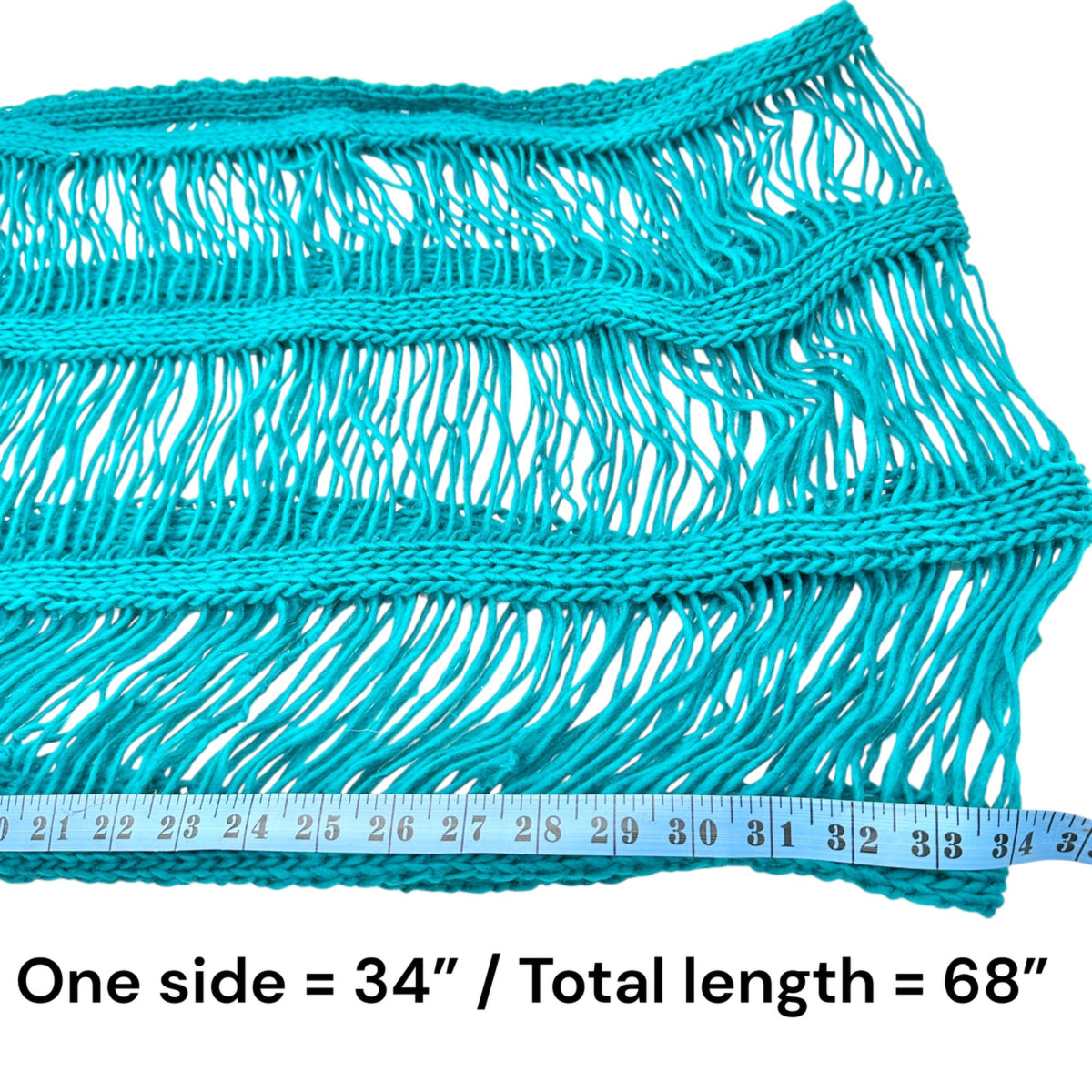 Mark Open Knit Infinity Scarf Aquamarine Acrylic Lightweight Fringe Loop 68"x16"