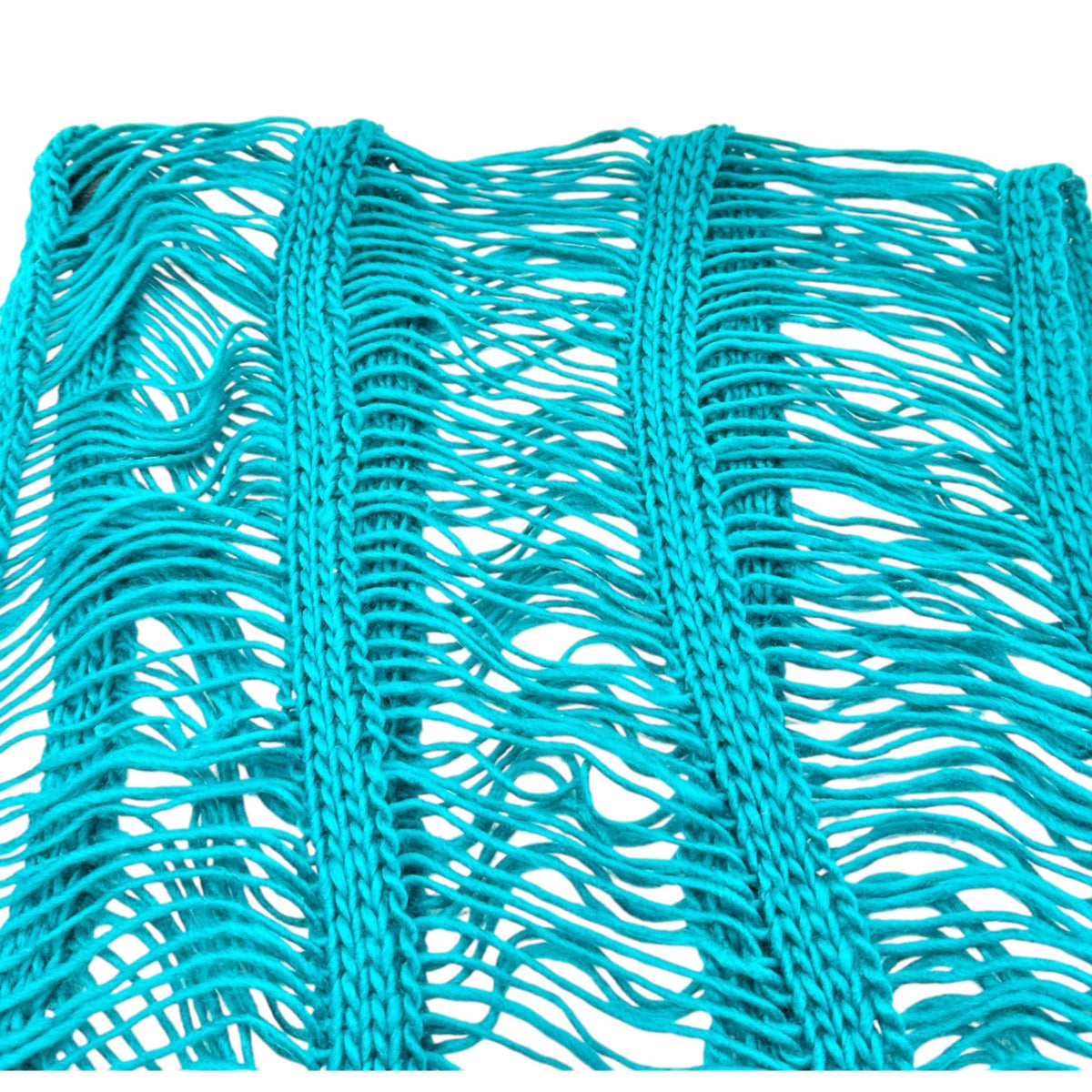 Mark Open Knit Infinity Scarf Aquamarine Acrylic Lightweight Fringe Loop 68"x16"