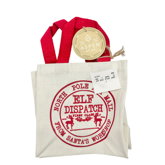 Aspen Canvas Gift Bag 6 inch White Red Elf Dispatch NWT - Holiday-Themed