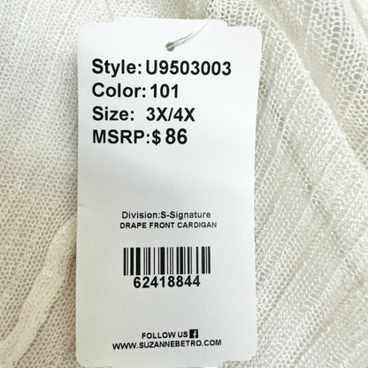 Suzanne Betro Drape Front Cardigan 3X/4X White Lightweight Knit Stretchable NWT