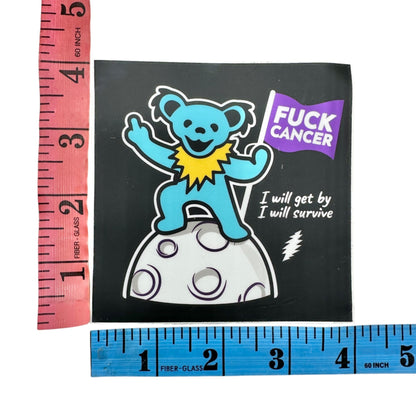 Motivational Cancer Survivor Sticker 4x4 Square Black with Teal Bear White Moon