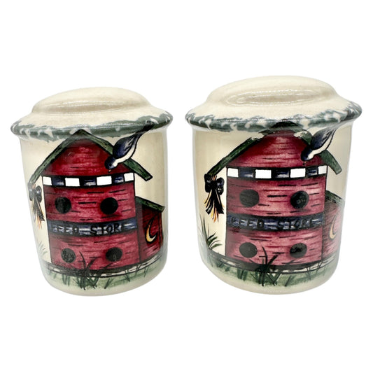 Vintage Salt and Pepper Shakers Feed Store Birdhouse Design Ceramic Hand Painted