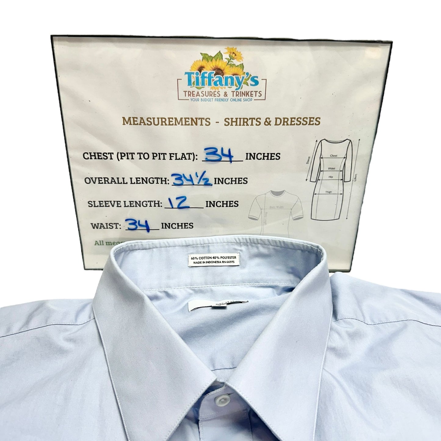 Modena Dress Shirt Mens Big 20 Light Blue Short Sleeve Cotton Polyester