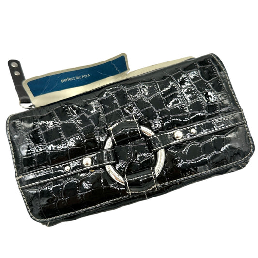 Rolfs Black Croc-Embossed Leather Wallet Clutch Card Holder Multiple Pockets