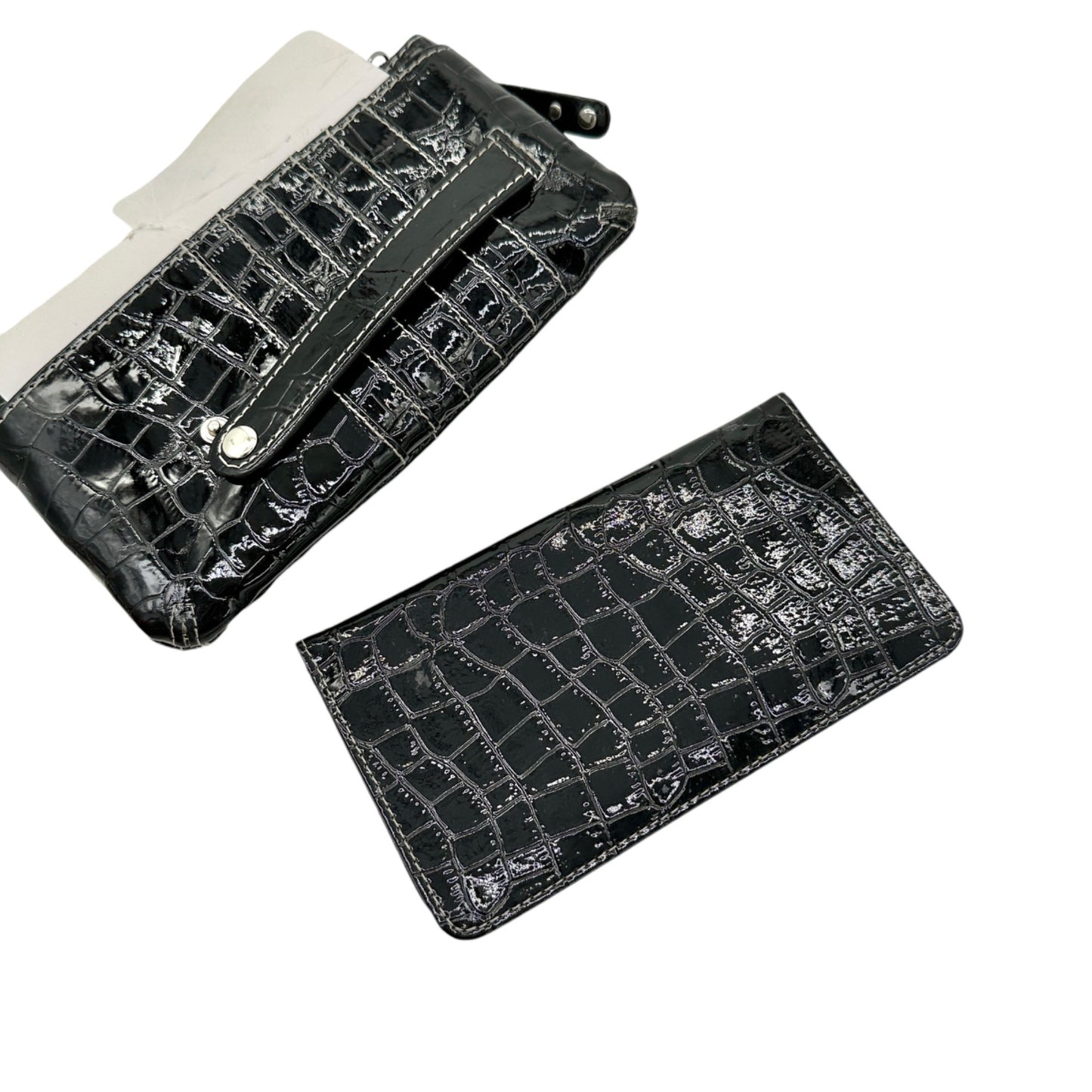 Rolfs Black Croc-Embossed Leather Wallet Clutch Card Holder Multiple Pockets