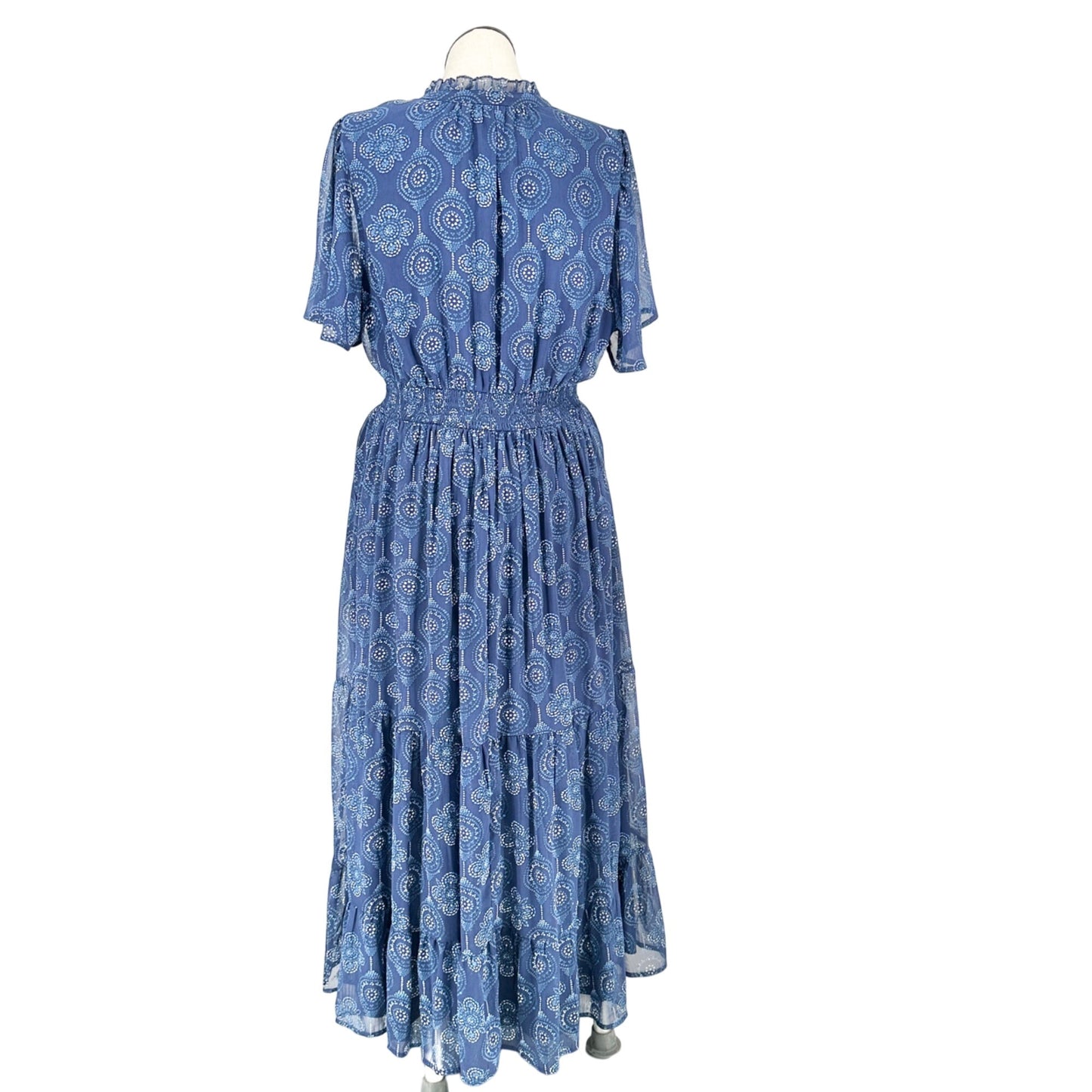 Torrid 2 Midi Dress Size 2X Blue Smocked Waist Floral Print Short Flutter Sleeve