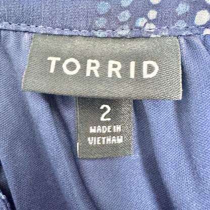 Torrid 2 Midi Dress Size 2X Blue Smocked Waist Floral Print Short Flutter Sleeve