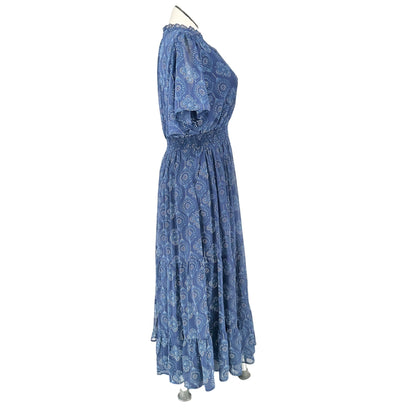 Torrid 2 Midi Dress Size 2X Blue Smocked Waist Floral Print Short Flutter Sleeve