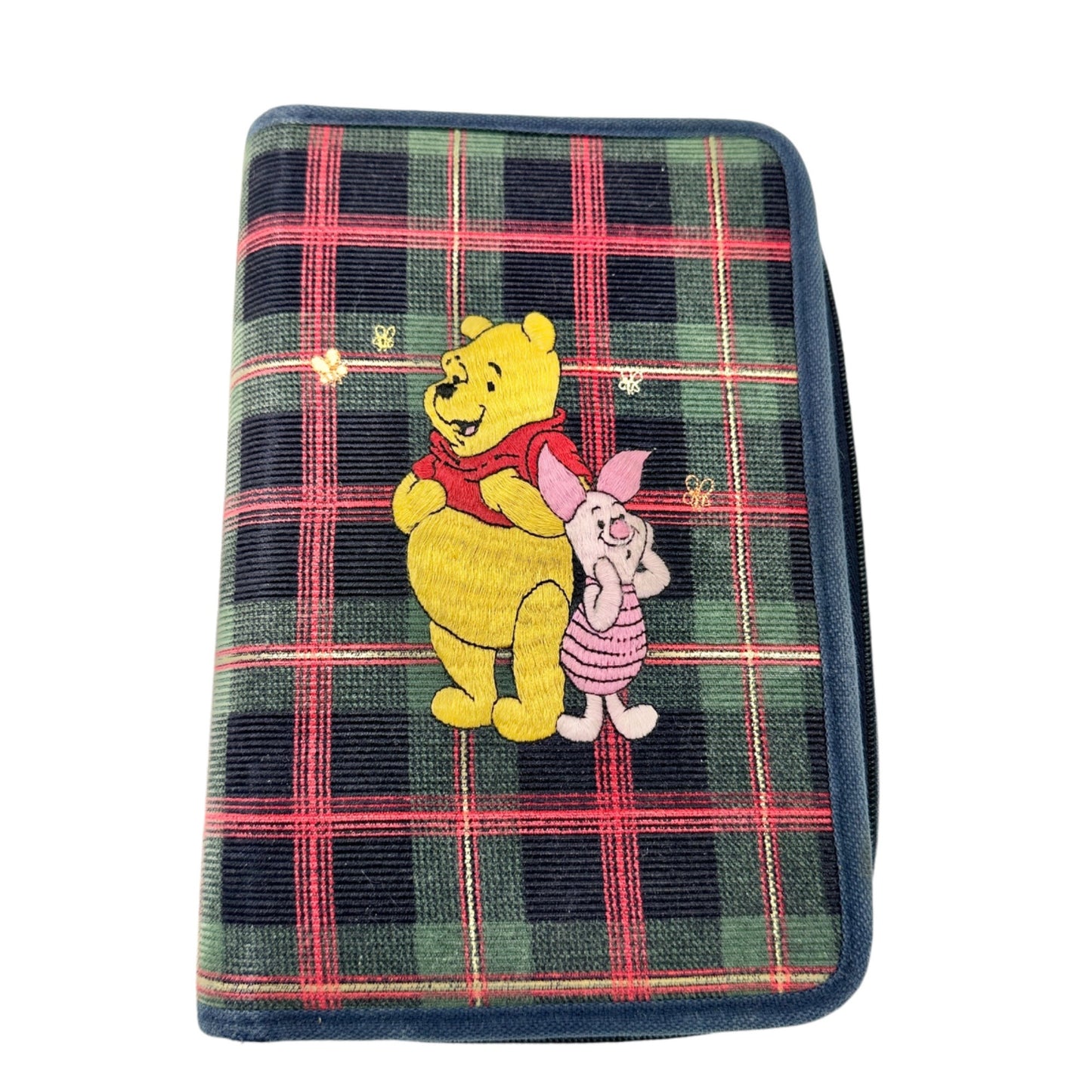 Disney Store Winnie The Pooh & Piglet Plaid Organizer Planner Binder Zips Closed