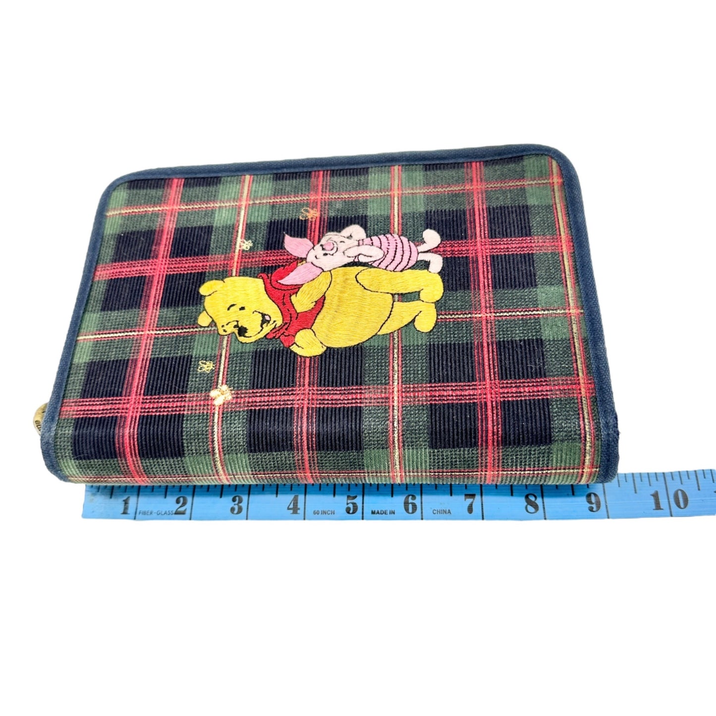 Disney Store Winnie The Pooh & Piglet Plaid Organizer Planner Binder Zips Closed