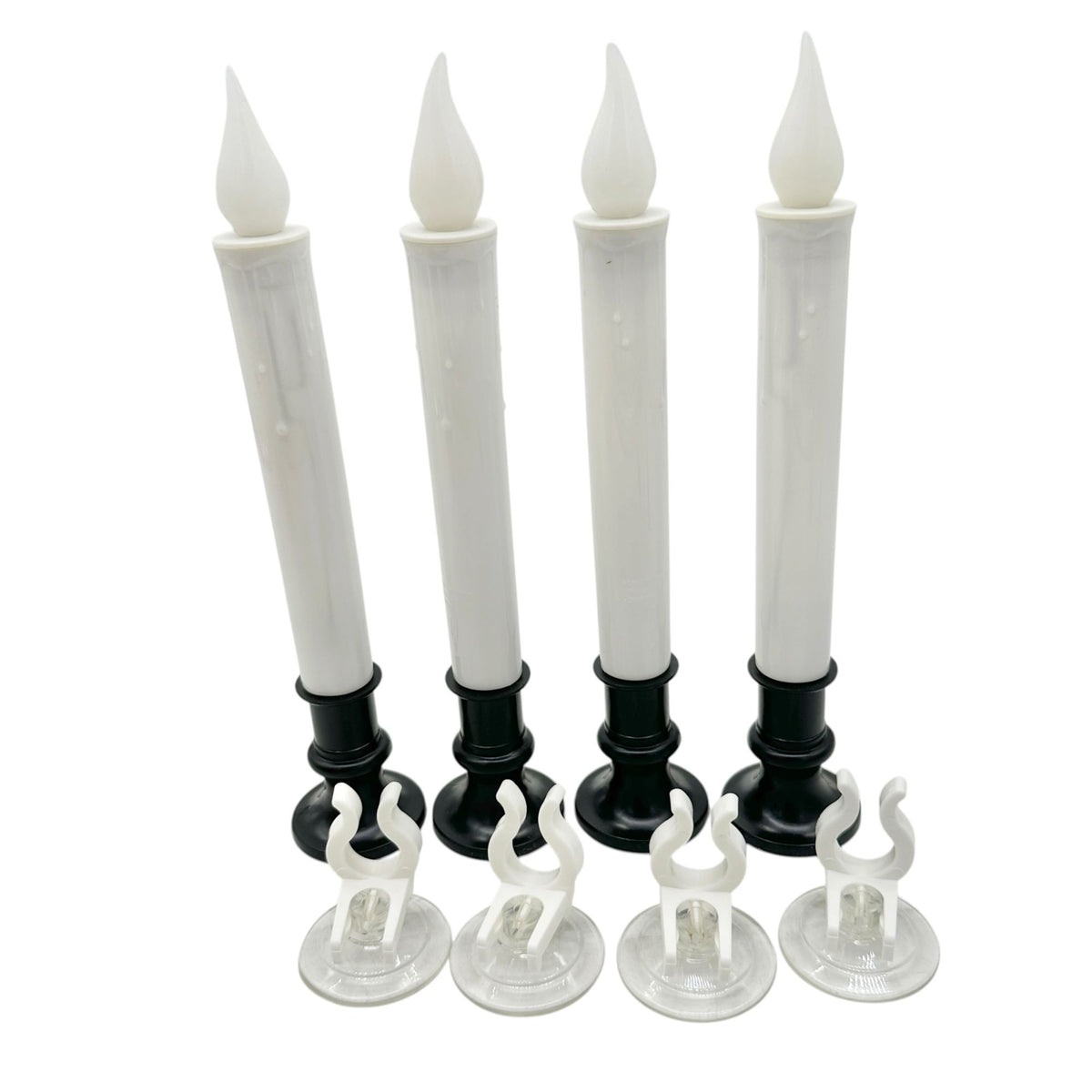 Set Of 4 Battery Operated Window Candles With Holders & Suction Cups NIB