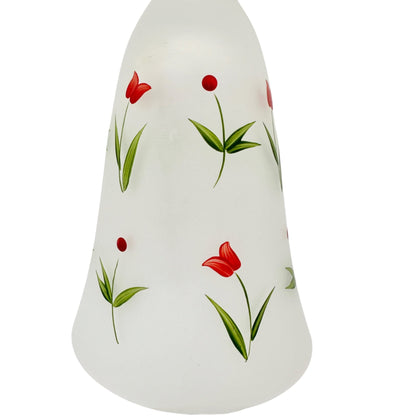 Hand Painted Frosted Glass Bell Red Tulips Green Leaves Made in Hungary 8.5"H