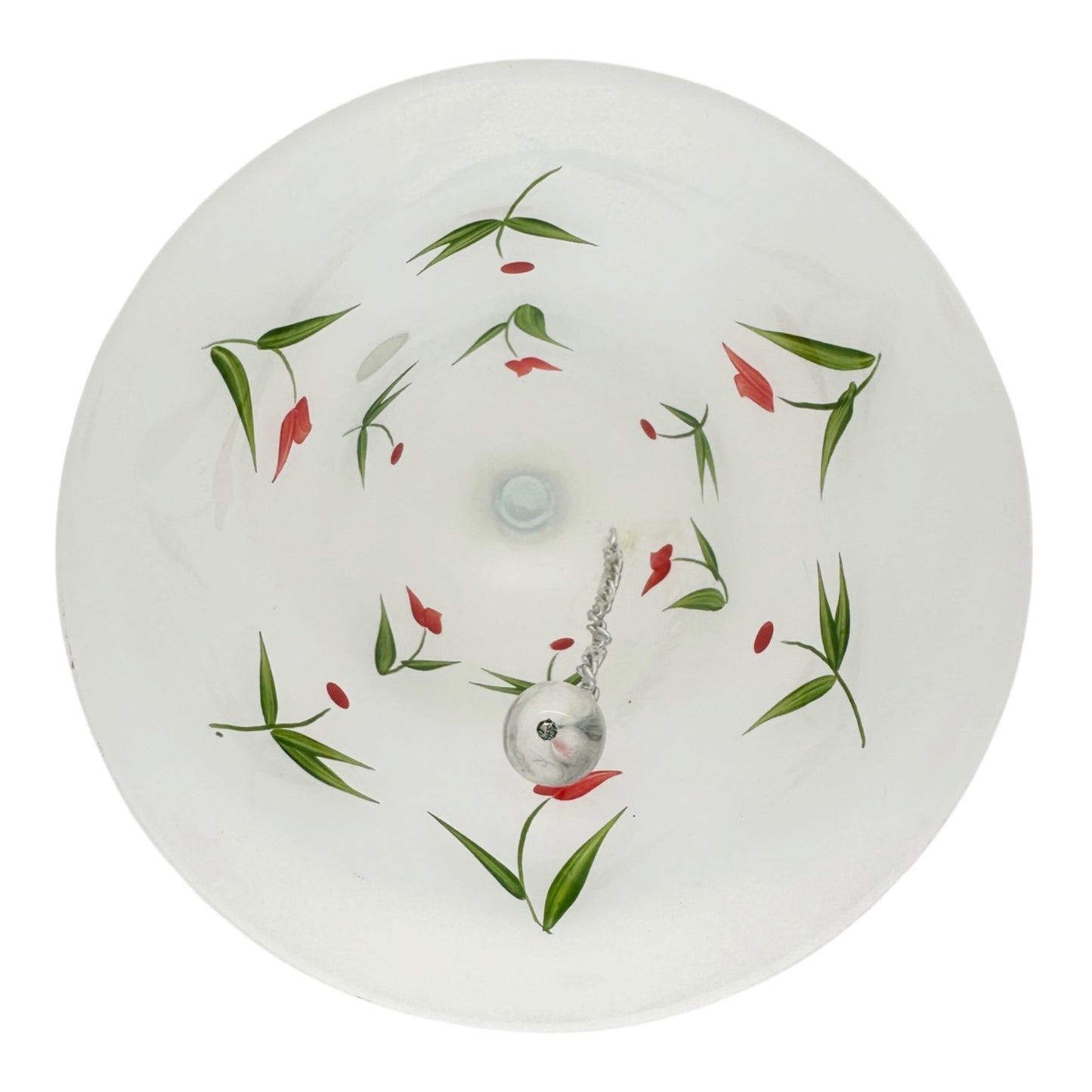Hand Painted Frosted Glass Bell Red Tulips Green Leaves Made in Hungary 8.5"H