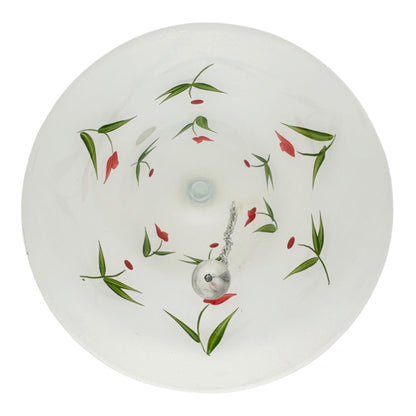 Hand Painted Frosted Glass Bell Red Tulips Green Leaves Made in Hungary 8.5"H