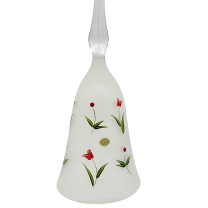 Hand Painted Frosted Glass Bell Red Tulips Green Leaves Made in Hungary 8.5"H